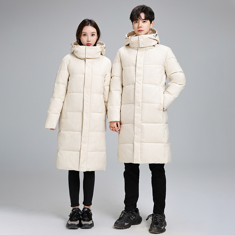 (2개) 남성과 여성의 겨울 긴 후드면 패딩 재킷 2024 새로운 겨울 커플 가을과 겨울 두꺼운면 패딩 재킷