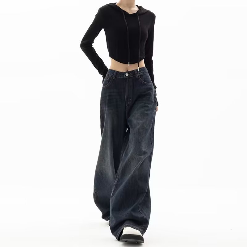 Vintage Women's Wide Leg Jeans Harajuku Pouch Jeans Oversized Mix Street Pants South Korea Fashion