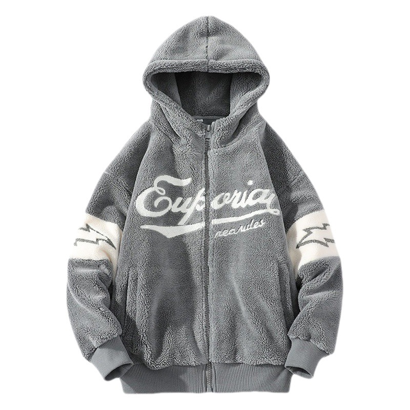 Invierno forrado de lana engrosada de algodón acolchado de lana de moda costura Abrigo con capucha para los hombres