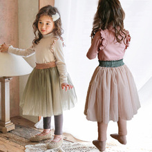 女童春秋冬新款网纱裤裙加绒保暖打底裙裤假两件外贸跨境童装童裤