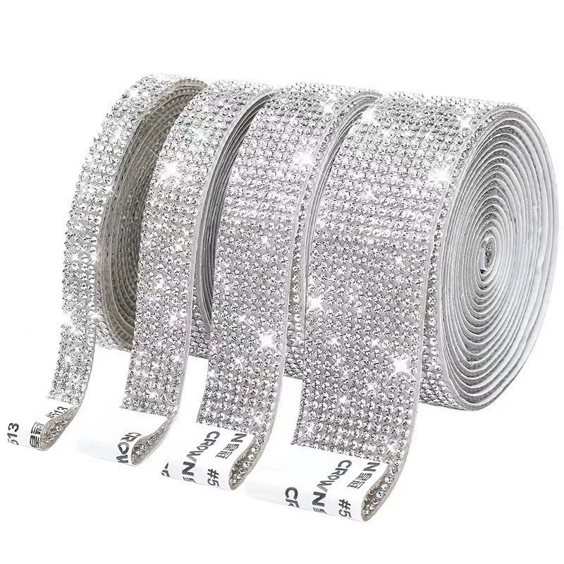 Self-Adhesive Rhinestone Strip, Custom DIY Diamond Sticker, 2–15 rows, Multiple Colors