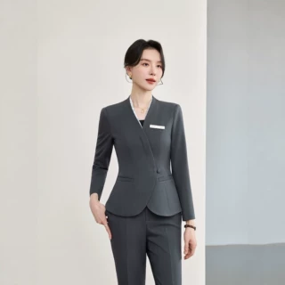 跨境职业西装套装女秋季新款高级感通勤OL正装修身显瘦西服两件套