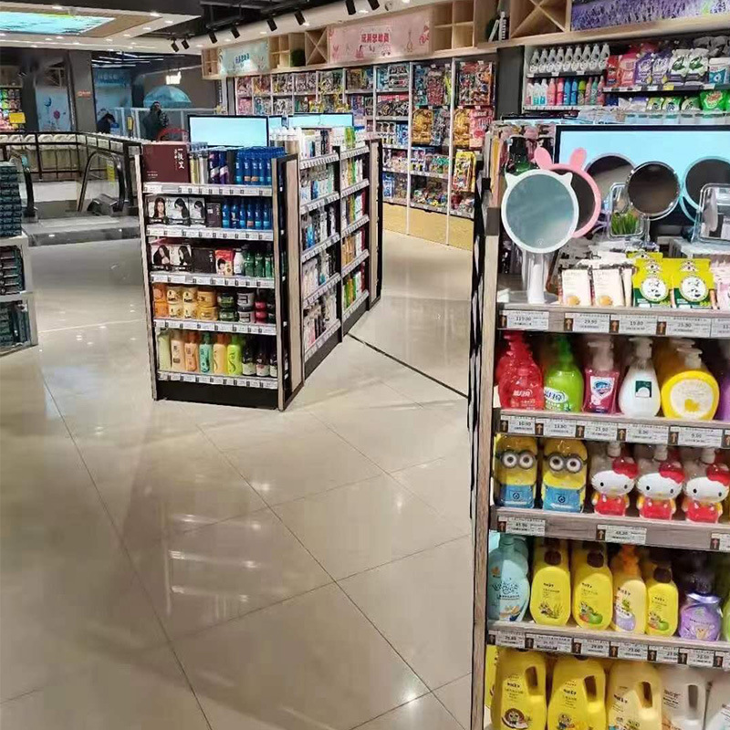 超市日常用品展示架 超市便利店生活馆货架 北欧简约风钢木展示架
