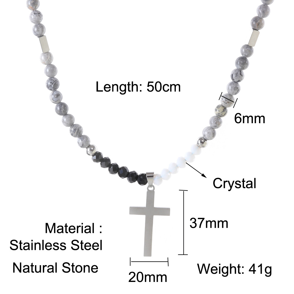 36g Weight Pendant Necklace Classification 1 Piece Quantity Holiday, Daily Occasion natural stone, Titanium Steel Material Cross Pattern Men's Gender Beaded, Polishing Design Simple Style, Classic Style Style Simple Style Classic Style Cross Natural Stone Titanium Steel Beaded Polishing Men's Pendant Necklace 1