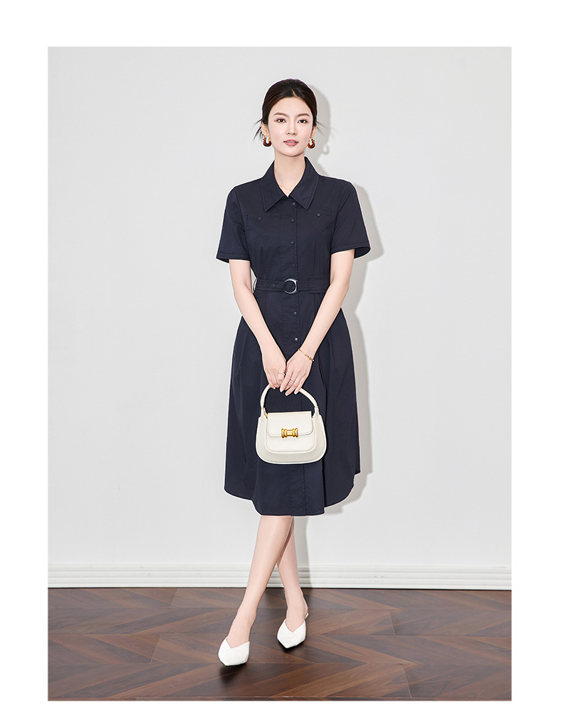 Đầm maxi nữ thắt eo cổ ve cạp cao tay ngắn — Màu đỏ gạch chi tiết 7