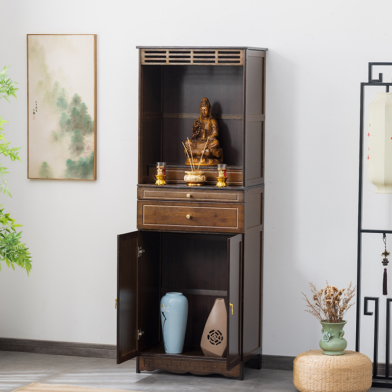 Altar and Shrine Integrated Buddhist Niche, New Chinese-Style Standing Cabinet for Guanyin Bodhisattva, Household Main Hall Offering Cabinet for the God of Wealth, Storage Cabinet