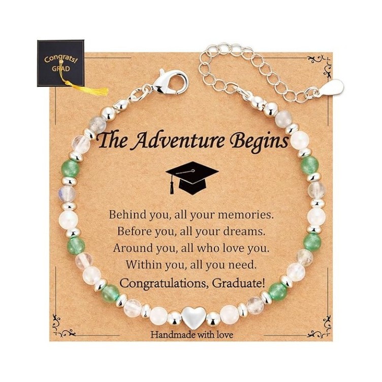 Cross-Border Amazon Natural Stone Heart-Shaped Bracelet Commemorative Gift Silver Lobster Clasp Chain Adjustable Bracelet