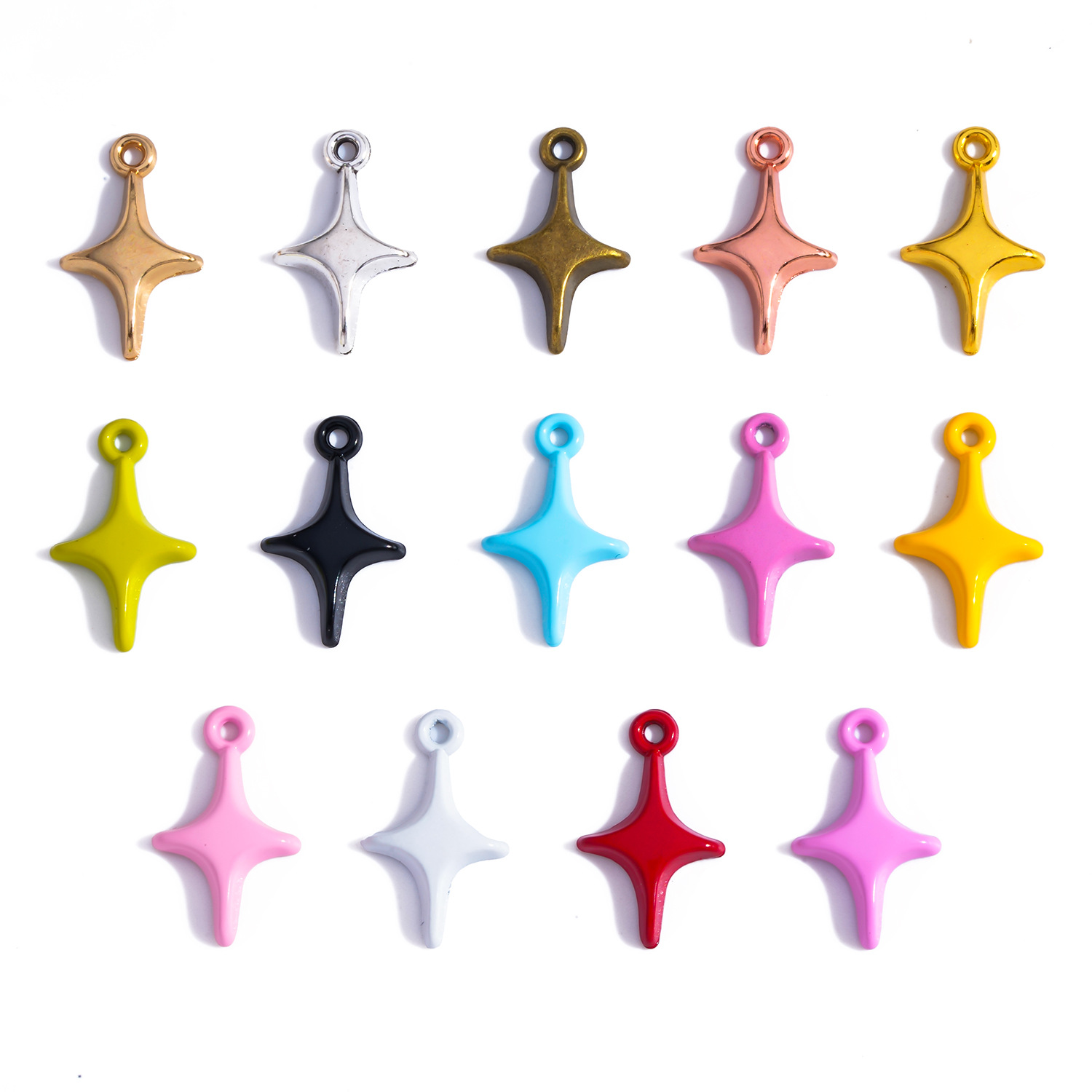 多色十字形四角星挂件DIY复古合金饰品配件跨境热销吊坠19*11mm
