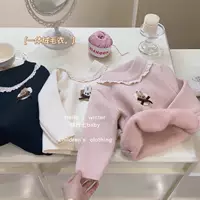 Детский теплоутепленный вязаный свитер из fleece, утолщённый, воротник в западном стиле, размеры 73–130 см