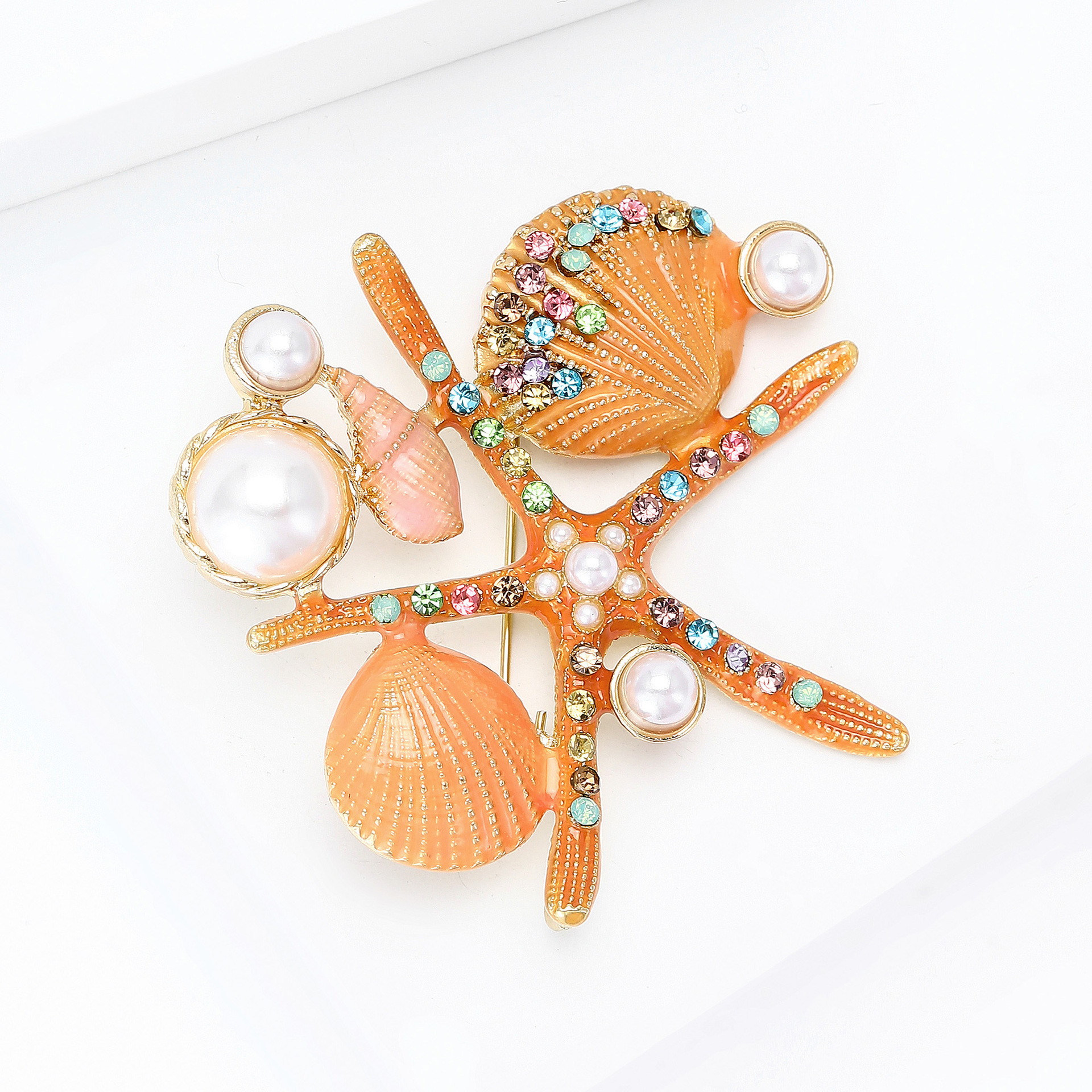 Korean-Style Creative Enamel Oil-Drip Starfish Shell Brooch Alloy Cartoon Marine Life Corsage Personalized Clothing Pin