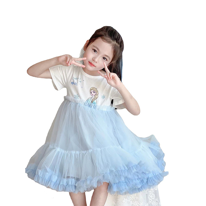 Vestido de princesa Elsa para niñas, vestido de malla para niños, falda abombada de hadas de estilo coreano, algodón, novedad de verano 2025