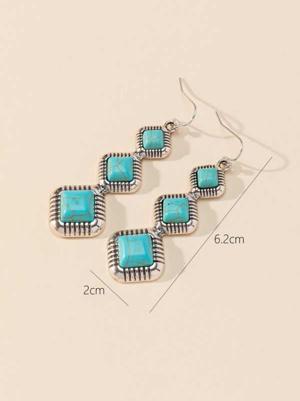 1 Pair Quantity 1 Pair Casual Retro Geometric Alloy Turquoise