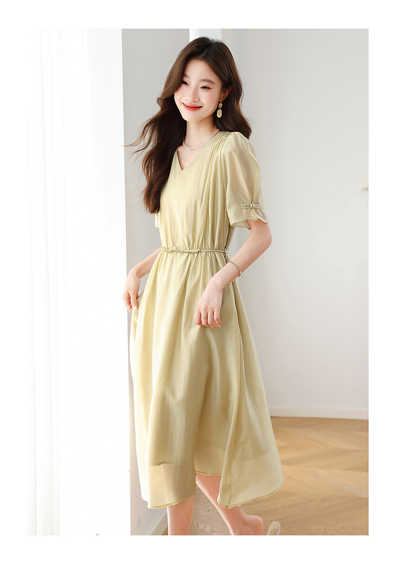Đầm ôm body nữ cổ chữ V tay ngắn thiết kế eo ZQ2579 — Màu đỏ rượu, Màu kaki chi tiết 14