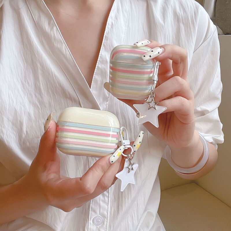 Colorful Striped Protective Case for AirPods 4/3, Pro 3, Apple Bluetooth 1/2 Generation Earphone Case with Cross-Border Accessories