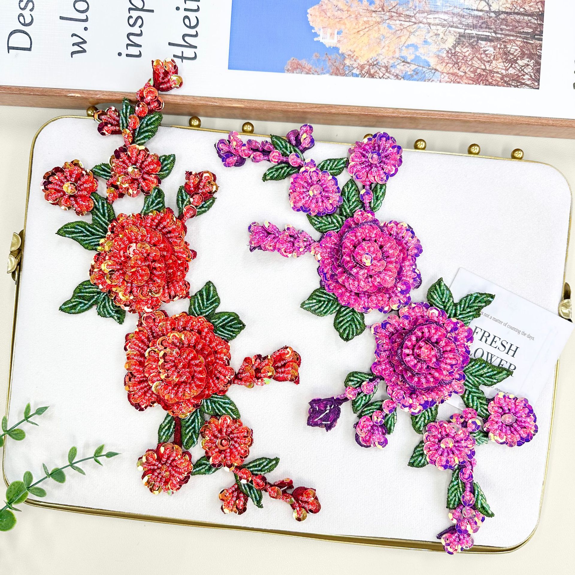 Flores tridimensionales sequinilla bordada pegatinas de tela hechas a mano ropa decoración ropa bolsos cheongsam nuevos accesorios negros chinos image 4