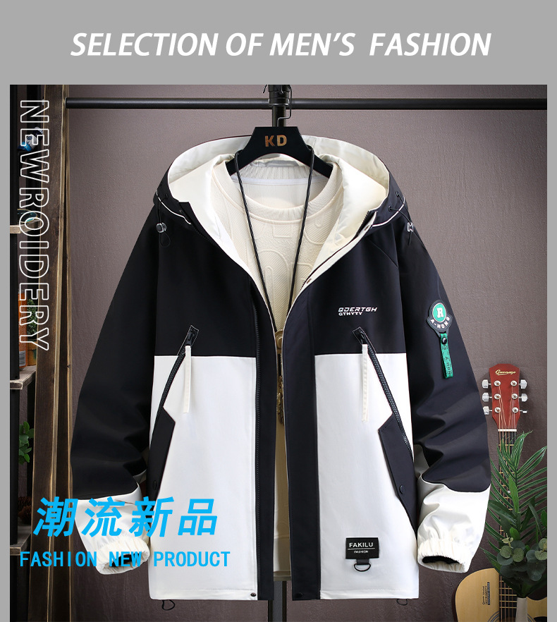 Men's autumn and winter plush and thickened work clothes jacket with a trendy contrasting color patchwork casual winter_voghion.com