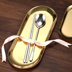 Dish Korean-style cuisine tableware snack pastries plate stainless steel barbecue plate flat plate dish glossy gold elliptical plate