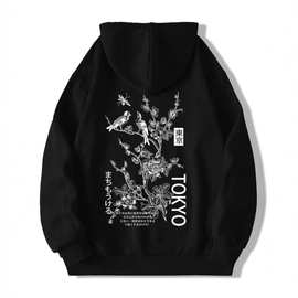 A casual French loop hoodie for men with Tokyo print, geomet