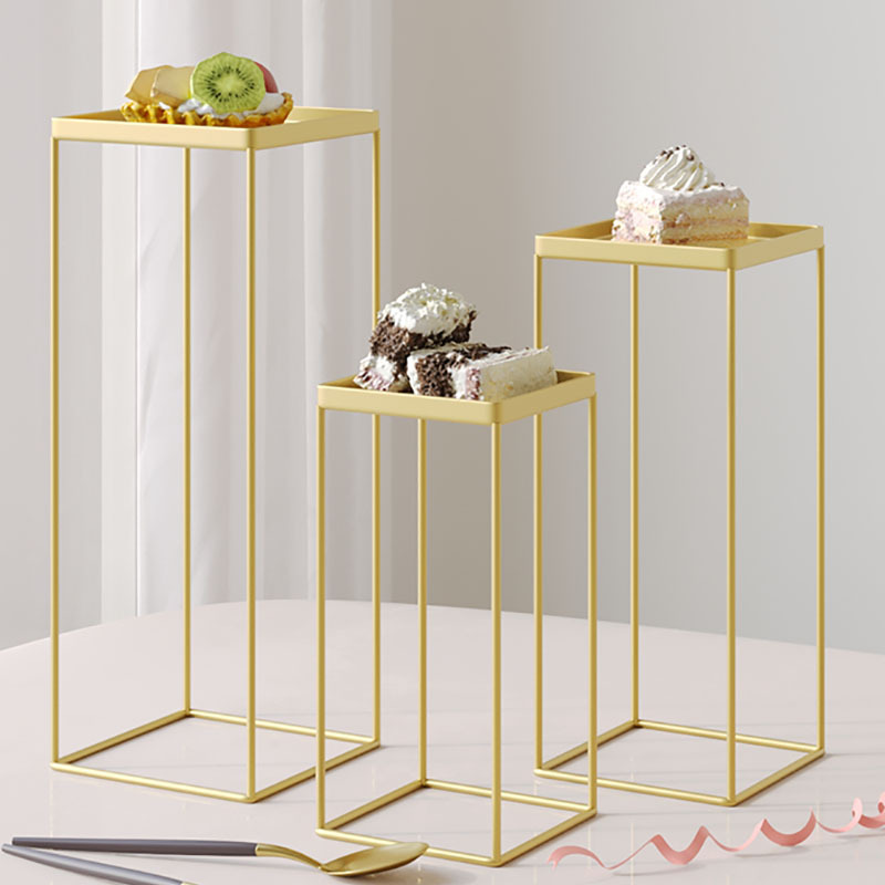 Postre tazas de papel alto escenario de boda bandeja de visualización de metal tres piezas conjunto cuadrado blanco puro hierro forjado estante de pastel