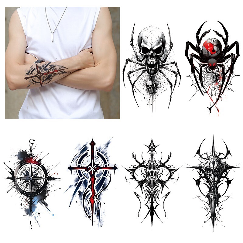 Spot Wholesale Cross-Border Traditional Men's Totem Big Spider Dragon Water Transfer Imitation Tattoo Disposable Tattoo Stickers