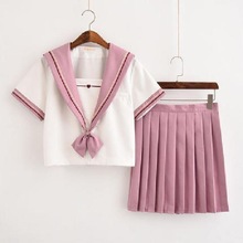 日系正统软妹JK制服裙 粉色刺绣水手服 日本关西襟短袖学生套装