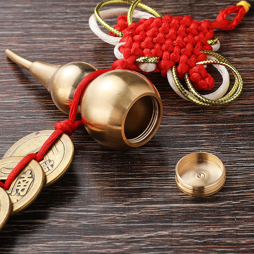 7cm hollow gourd pure brass door-to-door gift pair of copper coins bedroom auspicious knot to resolve living room auspicious knot