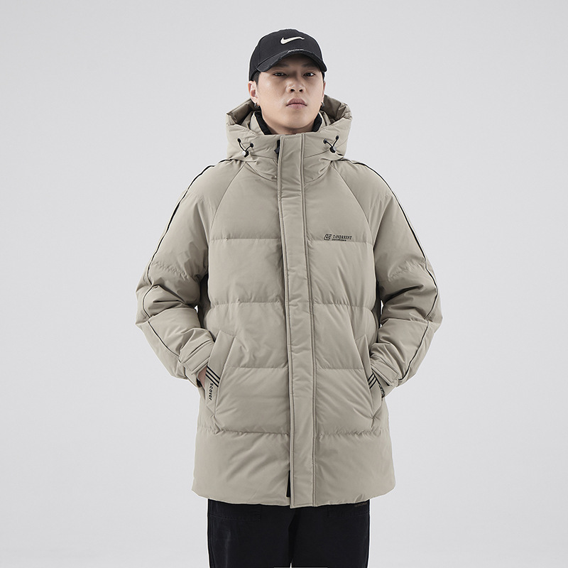 Winter New Warm khaki Hooded Down Jacket Men's Loose plus size Mid-length Thickened Casual Jacket Trendy Brand