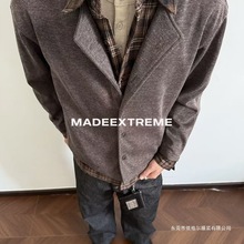 EME 秋季假两件外套拼接老钱风人夫感衬衫领格纹休闲上衣男女其他