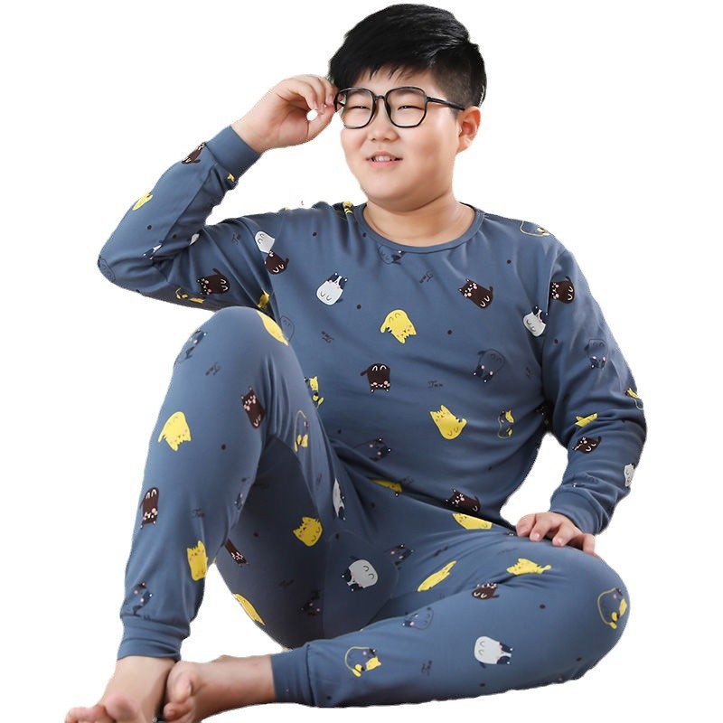 뚱뚱한 어린이, 청소년, 봄 가을 면 속옷 세트, 고등학생, 여분의 지방, 가을 옷, 남성 잠옷, 가정복