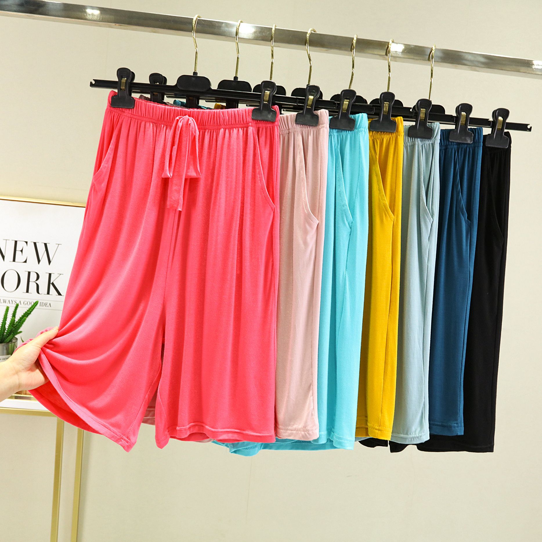 Summer New Style Thin Solid Color Home Pants Modal Drawstring Lace-up Pants Loose Large Size Pocket Casual Pants