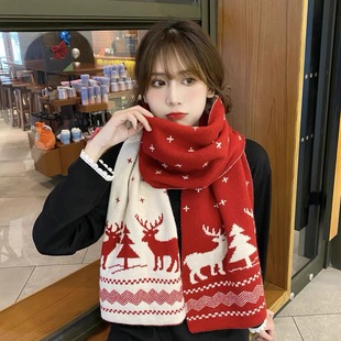 Red Christmas Tree Knitted Scarf Women's Autumn and Winter Warm All-match Student Couple's Christmas Gift Green Wool Scarf