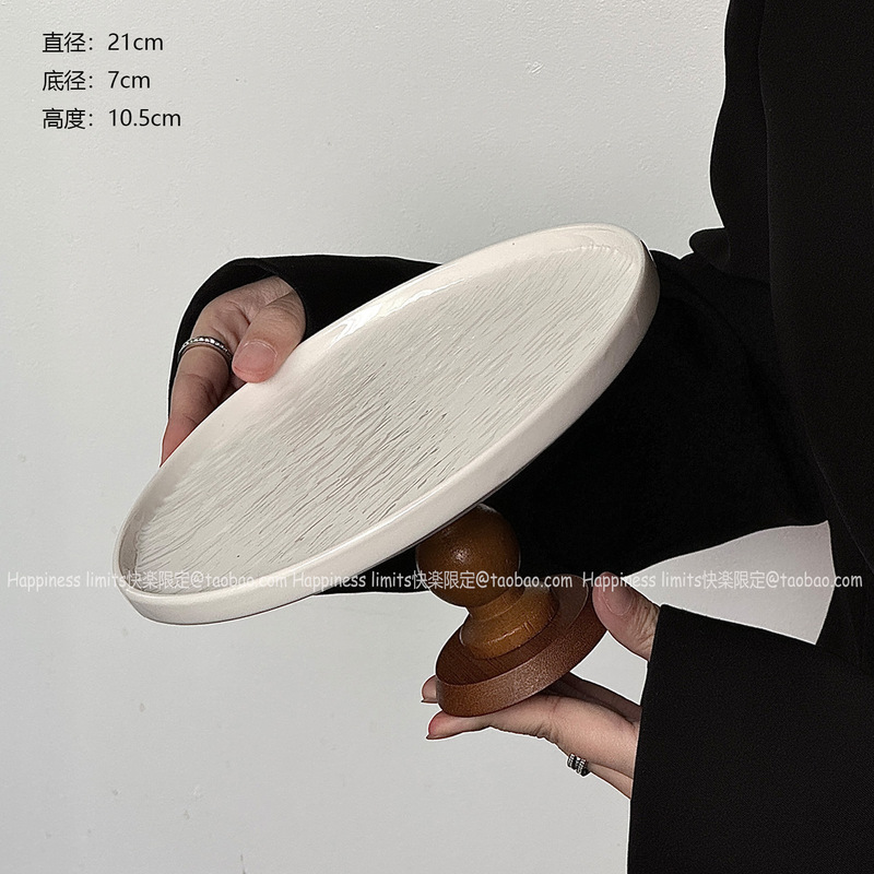 简约岩石纹高脚果盘圆盘子实木家用干果水果蛋糕托盘子甜品台摆件|undefined