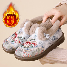 2025新款棉鞋女加绒加厚保暖妈妈鞋软底一脚蹬舒适防滑厚底绣花鞋