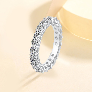 Cross-Border Popular Source Manufacturer Direct Sales S925 Sterling Silver Full Diamond Moissanite Ring Women's Niche High-End Accessible Luxury Ring