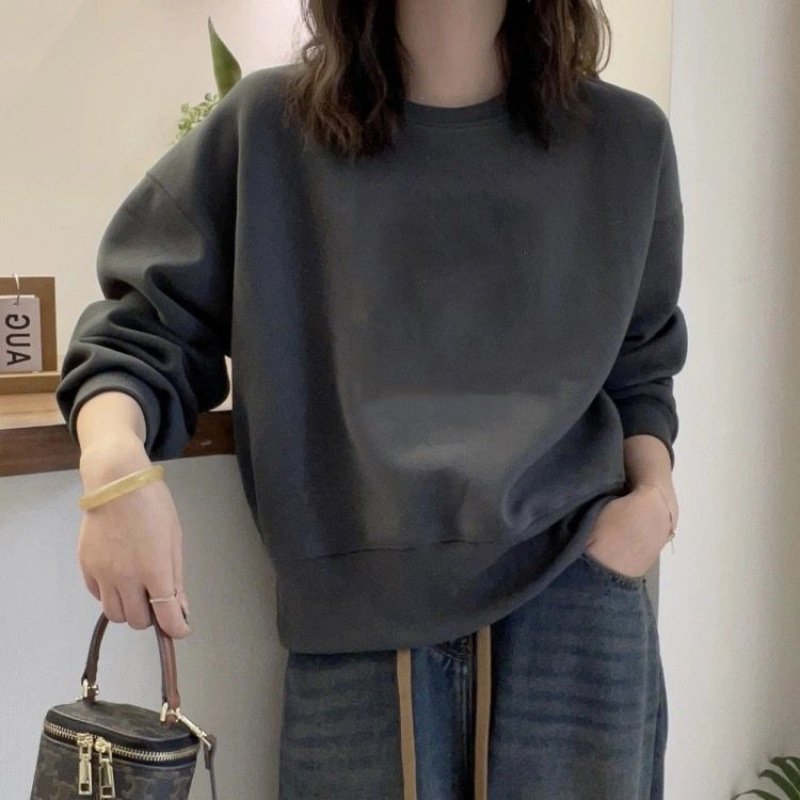 穿不腻闭眼入今年流行咖啡色圆领女卫衣短款秋冬女2025新款加绒|undefined