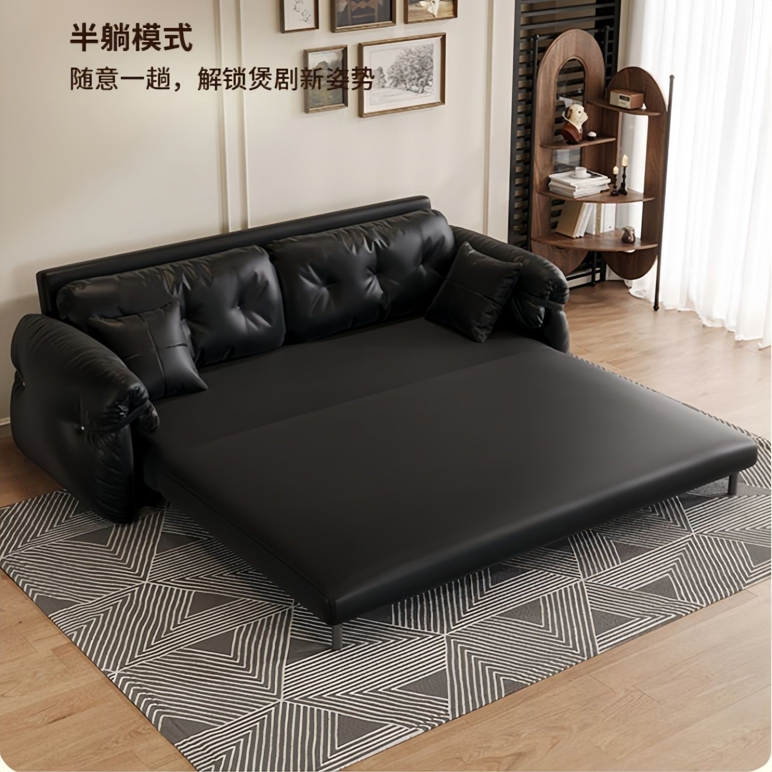 意式极简猫抓皮沙发床可折叠伸缩两用单双人小户型现代简约单人床