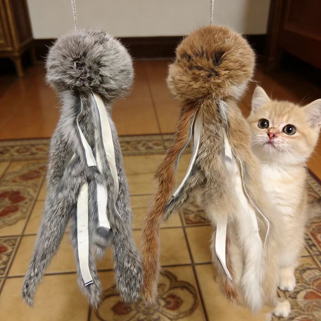 Juguetes de pelo de conejo verdadero, juguetes de pelo de conejo, palo de gato, hechos a mano, no tóxicos, sin adición, juguetes para gatitos que pueden morder.
