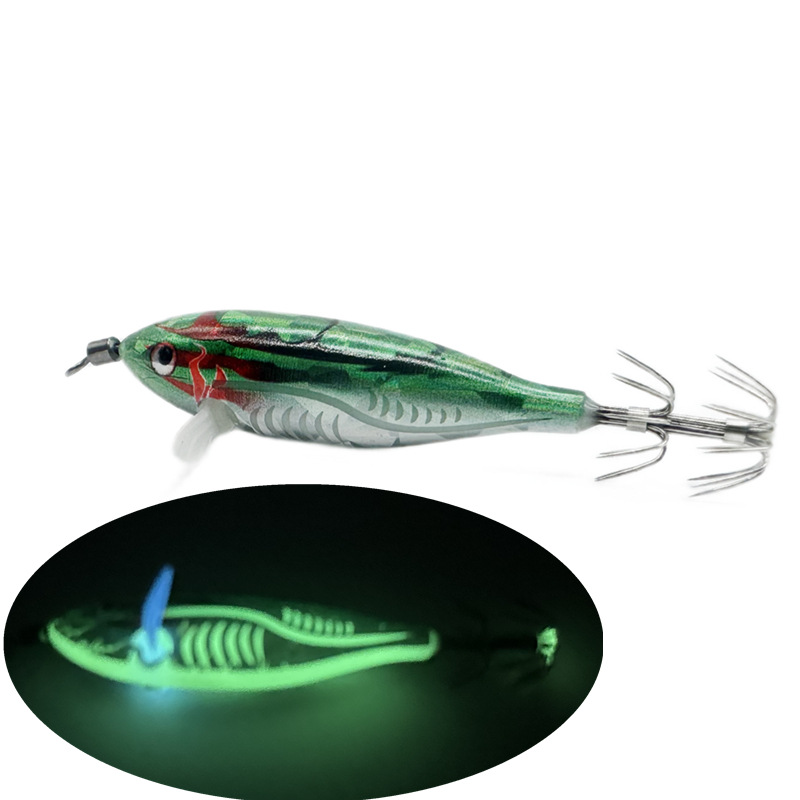 5,5G Camarón horizontal luminoso Egi camarón de madera camarón de vientre redondo cebo falso venta al por mayor gancho de explosión gancho de calamar camarón de madera cebo duro