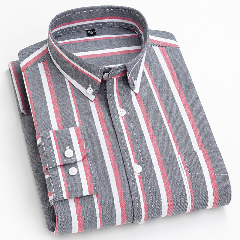 Promotional Spring & Fall Pure Cotton Oxford Textile Pure Color Classic Stripesd Long-Sleeved Shirt Men's Shirt Top Business Casual Inch Promotional Spring & Fall Pure Cotton Oxford Textile Pure Color Classic Stripesd Long-Sleeved Shirt Men's Shirt Top Business Casual Inch