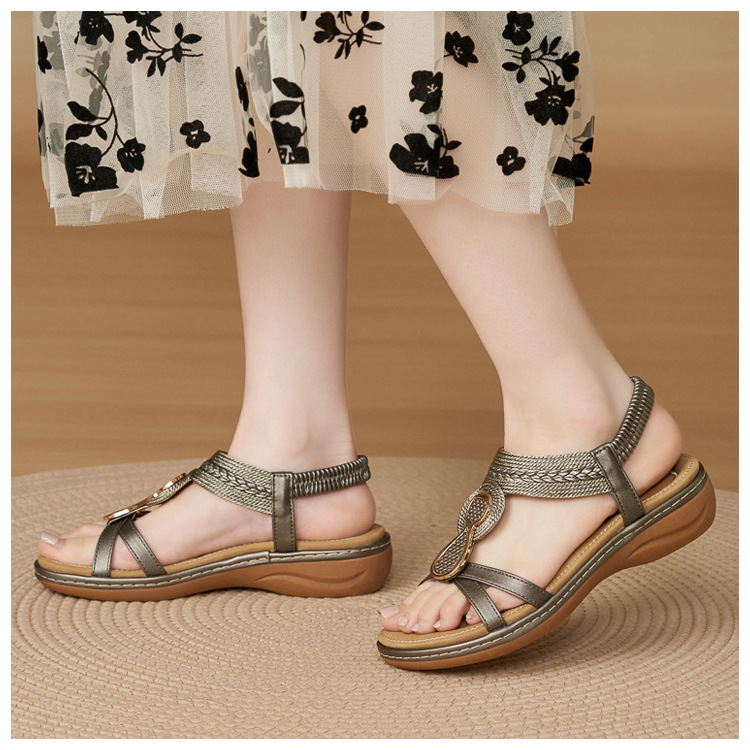 Sandal nữ đế xuồng cao gót 9 cm quai chéo bản to — Champagne màu, màu đen, màu xám chi tiết 6