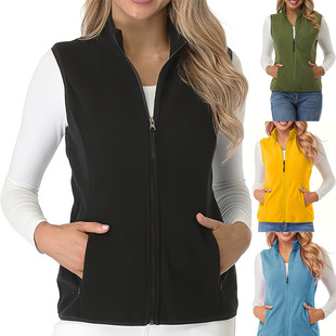 European and American Cross-Border Amazon Plus Size Women's Vest Fleece-Lined Double Pocket Sleeveless Elegant Cardigan Jacket
