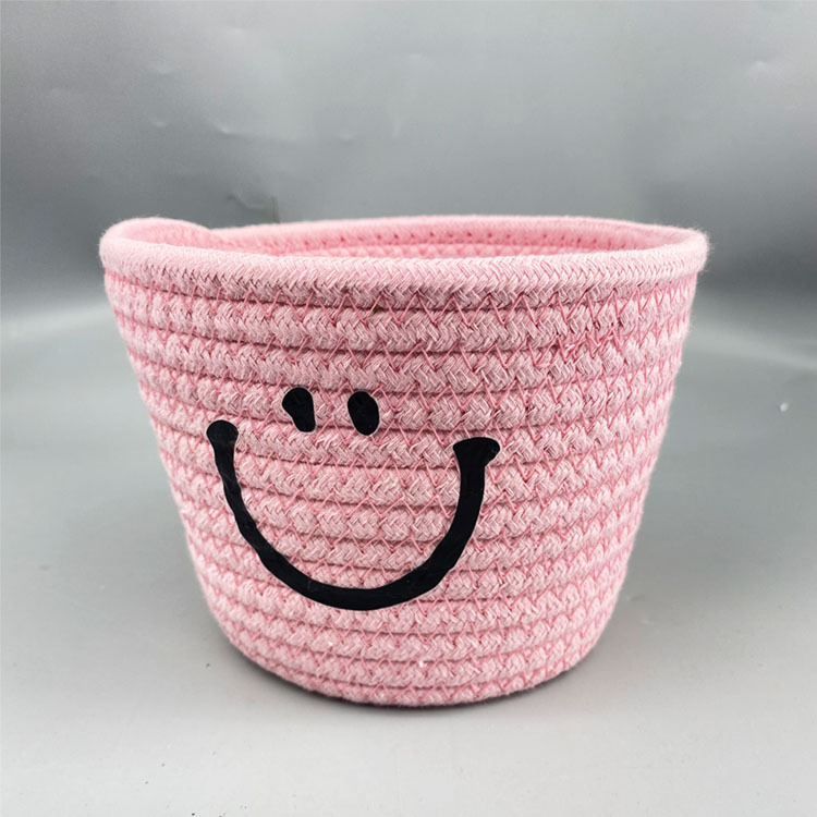 Cara sonriente tejida cesta de almacenamiento simple caja de almacenamiento de artículos diversos de escritorio caja de almacenamiento de control remoto cesta de almacenamiento de cosméticos cesta de organización