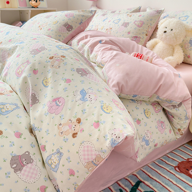 Temporada escolar cama de dibujos animados de cuatro piezas algodón puro algodón 2025 nueva funda edredón sábana dormitorio juego de tres piezas