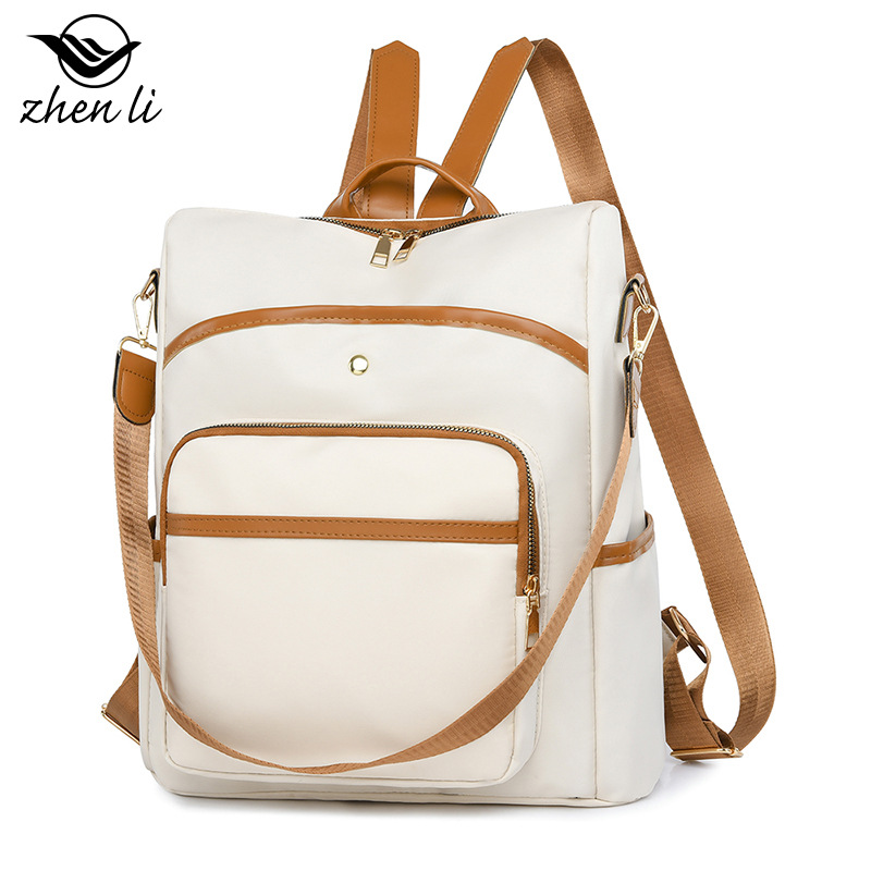 Mochila informal y versátil de gran capacidad, color sólido simple, a prueba de salpicaduras, mochila de mujer para viajes al aire libre._voghion.com