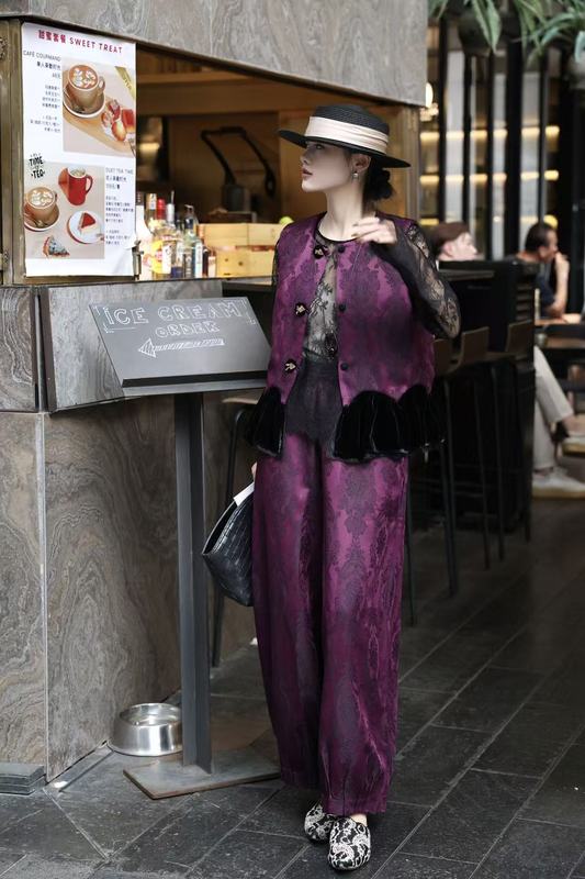 国风套装25秋冬真丝丝绒时尚百搭拼接棉服马甲搭配复古灯笼阔腿裤|undefined