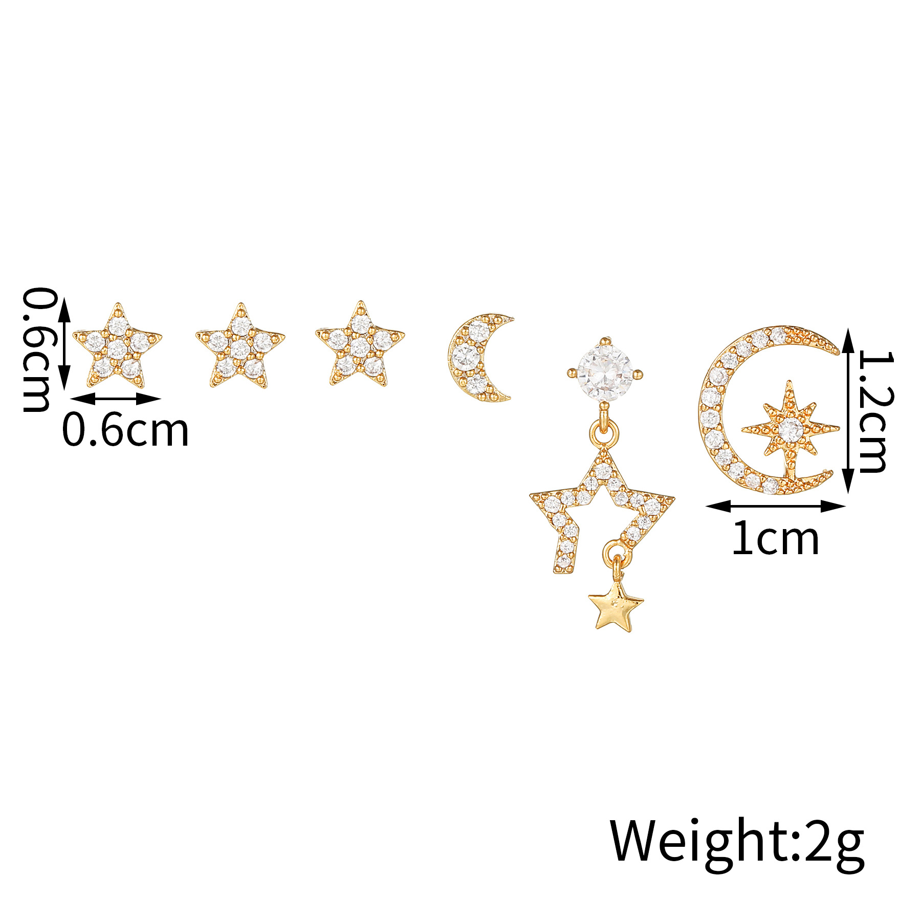 Fashion Star Brass Ear Studs Gem Copper Earrings