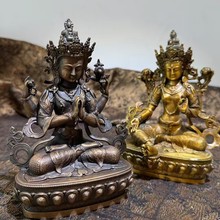 定做西藏特色绿度母剑文殊四臂观音铜像密宗藏佛家居铜雕工艺品