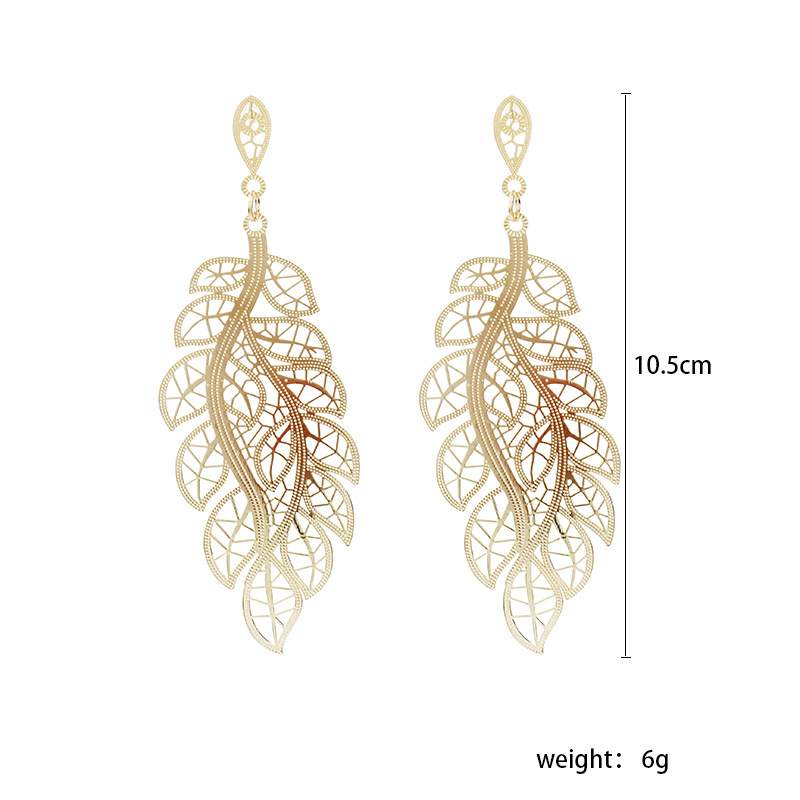 6g Weight Earrings Classification Wedding, Travel Occasion Women'S Gender Simple Style Style Gold Color Retro Hollow Leaf Earrings 无