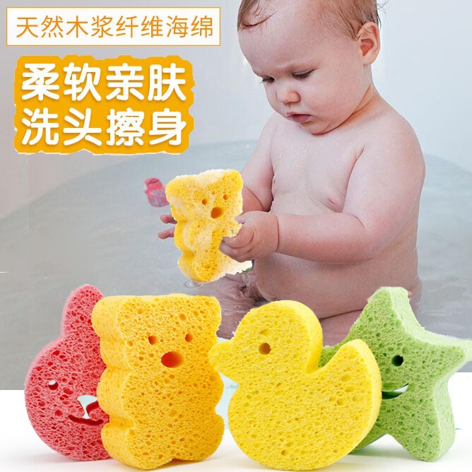 Cute Cartoon Natural Compressed Wood Pulp Sponge for Children's Bathing, Cleaning Sponge, Scouring Pad, Absorbent, Soft, Cleaning Magic Tool