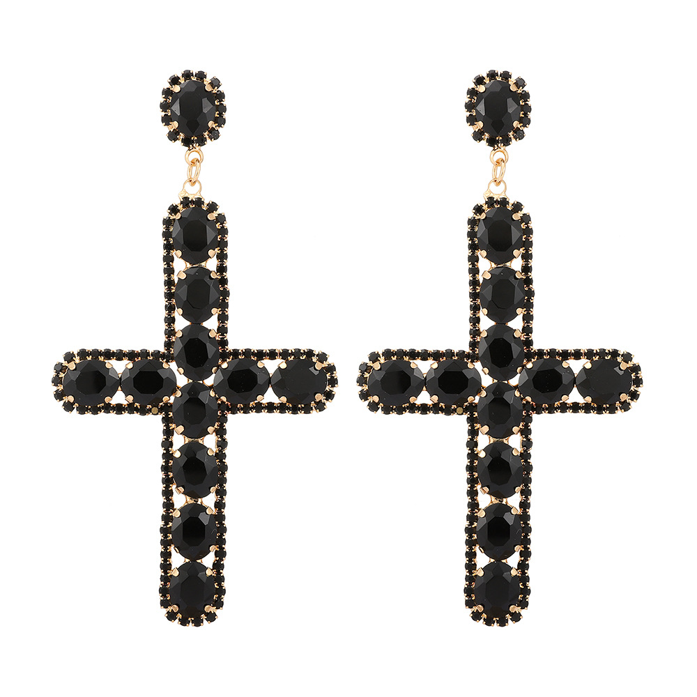 1 Pair Retro Cross Metal Plating Zircon Women's Earrings display picture 5